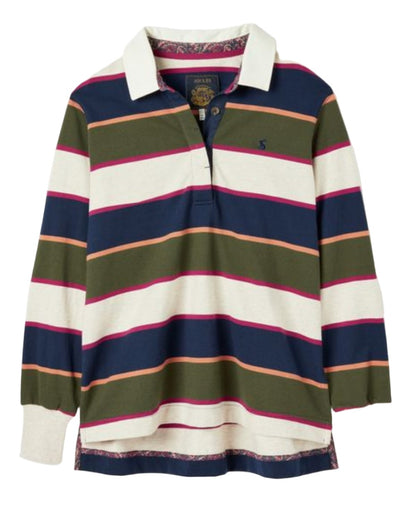 Green Coloured Joules Sammie Striped Heavyweight Cotton Rugby Shirt On A White Background 