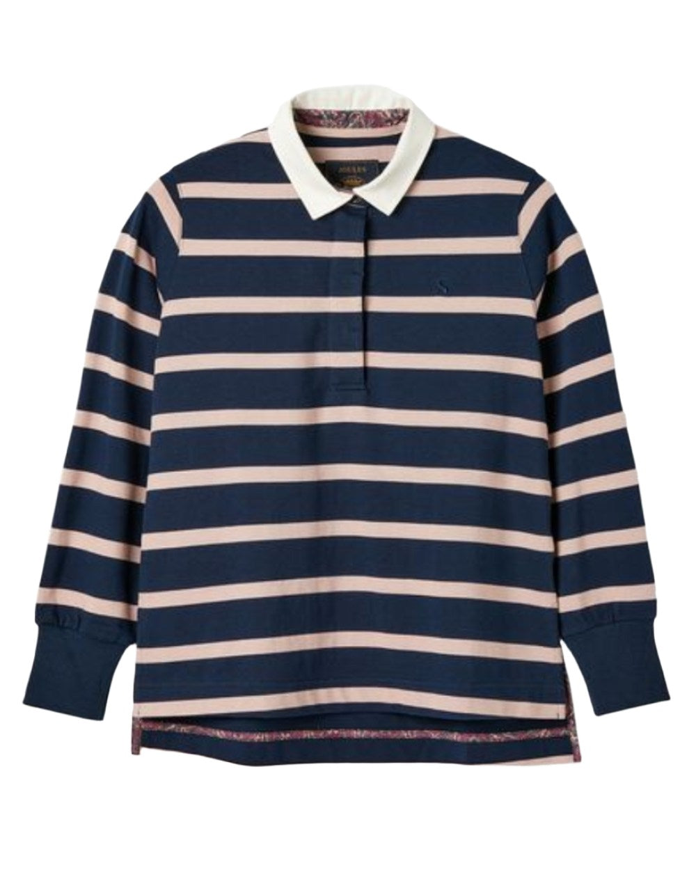 Navy Blue Coloured Joules Sammie Striped Heavyweight Cotton Rugby Shirt On A White Background 