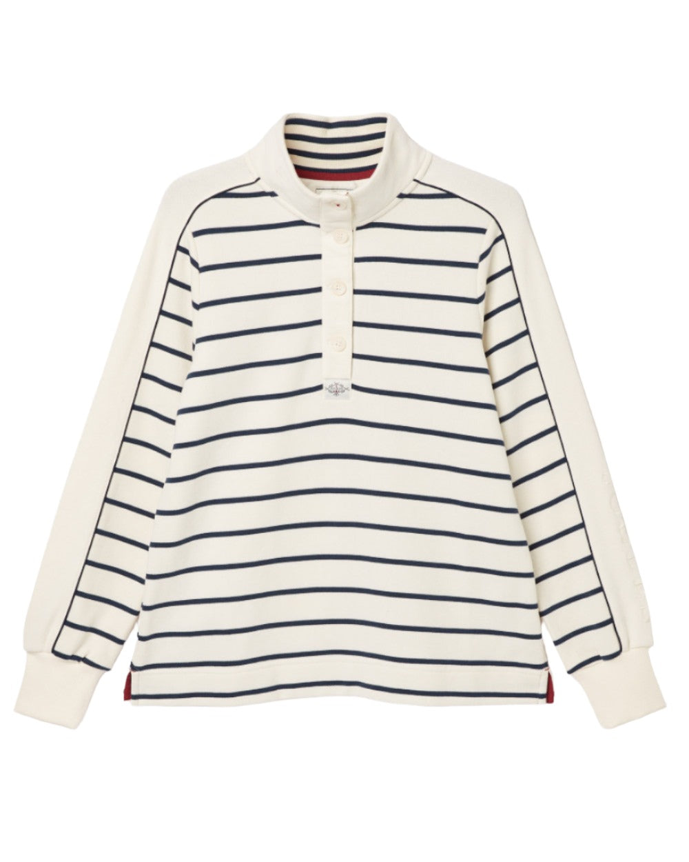 Navy Coloured Joules Southwold Button Down Striped Sweatshirt On A White Background 