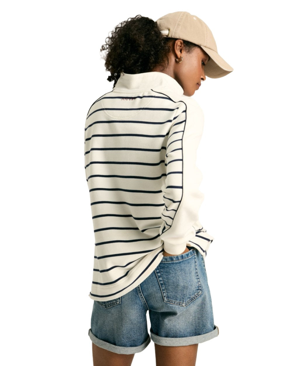 Navy Coloured Joules Southwold Button Down Striped Sweatshirt On A White Background 