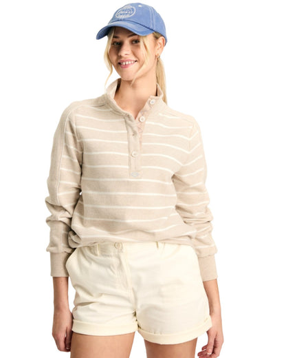 Oatmarl Coloured Joules Southwold Button Down Striped Sweatshirt On A White Background 