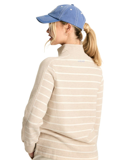 Oatmarl Coloured Joules Southwold Button Down Striped Sweatshirt On A White Background 