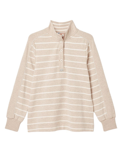 Oatmarl Coloured Joules Southwold Button Down Striped Sweatshirt On A White Background 