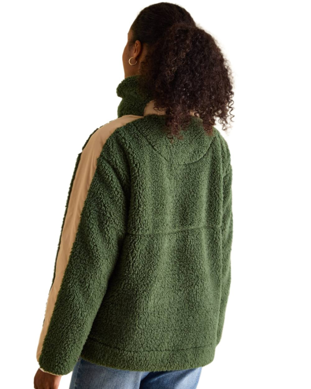 Green Coloured Joules Tilly Half Zip Borg Fleece On A White Background 