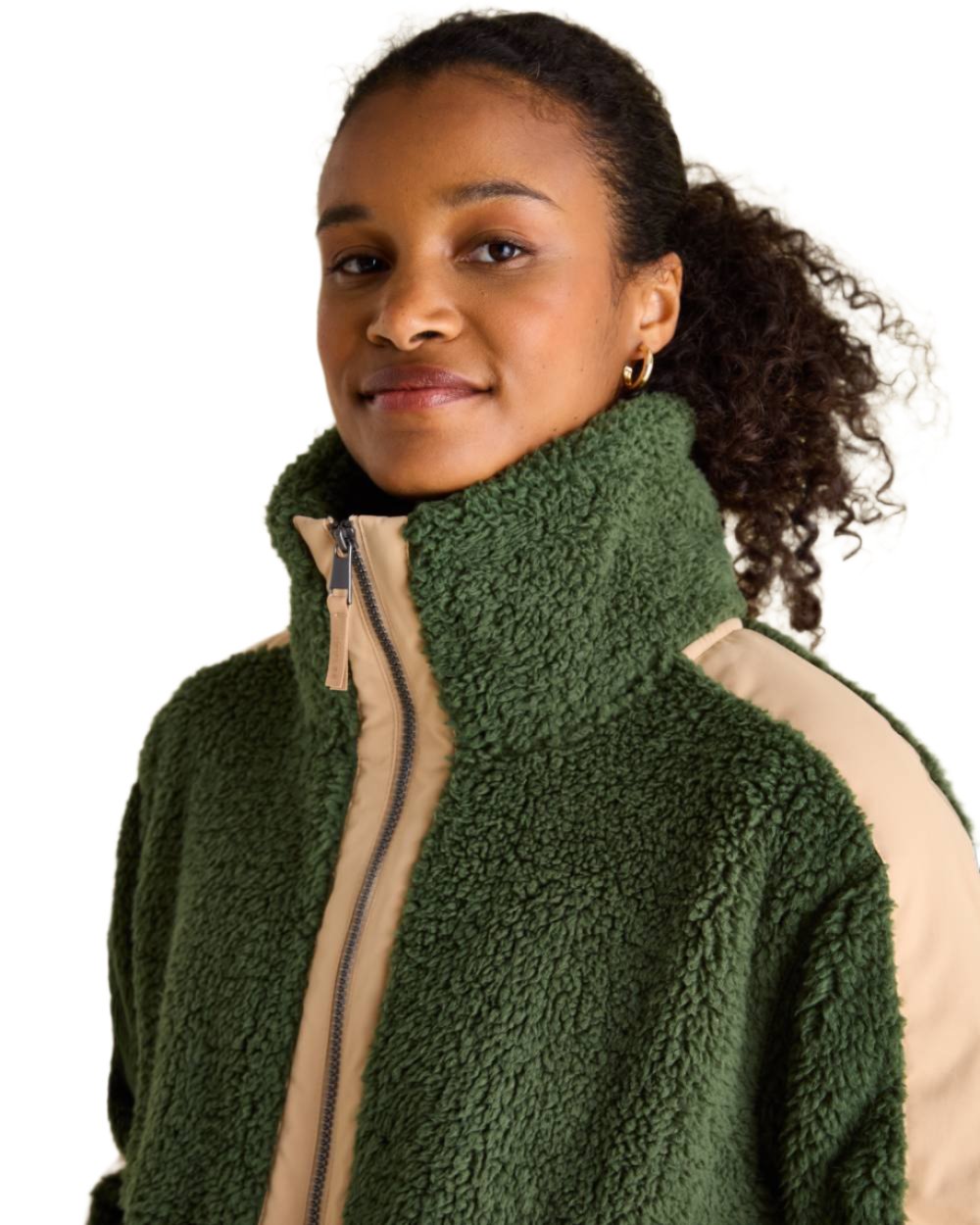 Green Coloured Joules Tilly Half Zip Borg Fleece On A White Background 