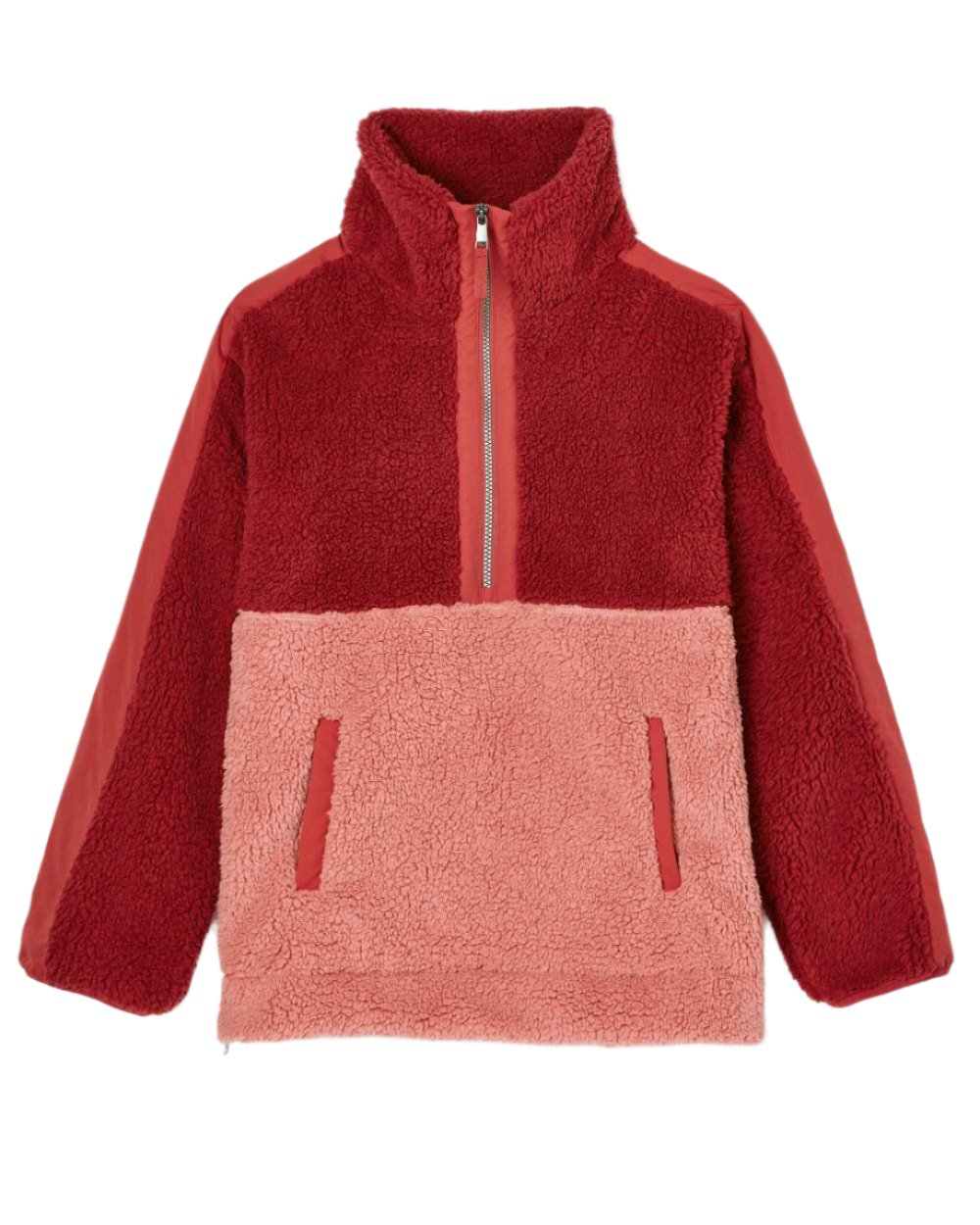 Pink Coloured Joules Tilly Half Zip Borg Fleece On A White Background 