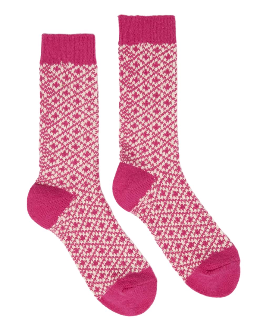 Berry Coloured Joules Toasty Soft Geometric Socks On A White Background 