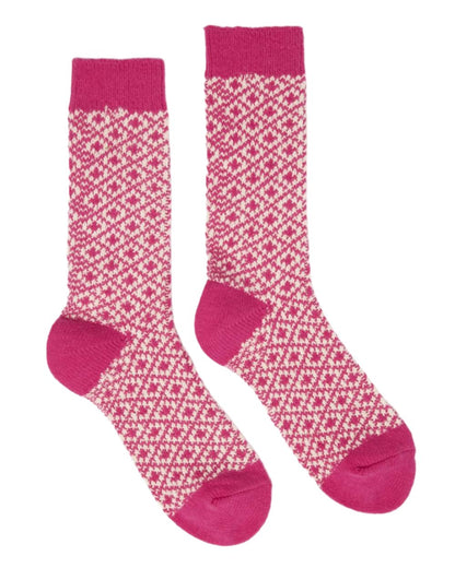 Berry Coloured Joules Toasty Soft Geometric Socks On A White Background 