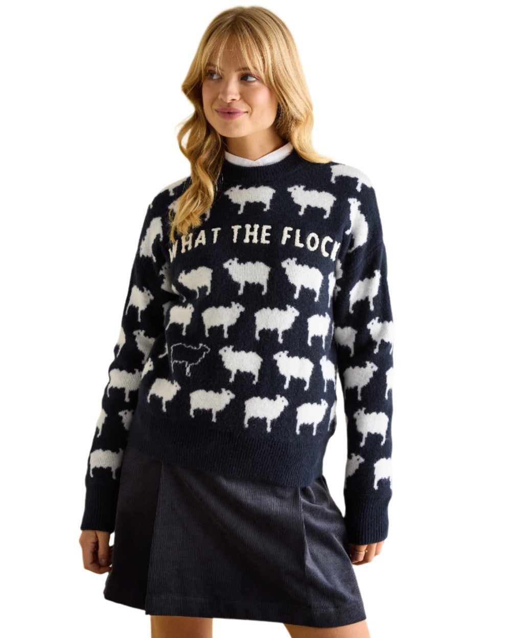 Navy Coloured Joules What The Flock Sweatshirt On A White Background 