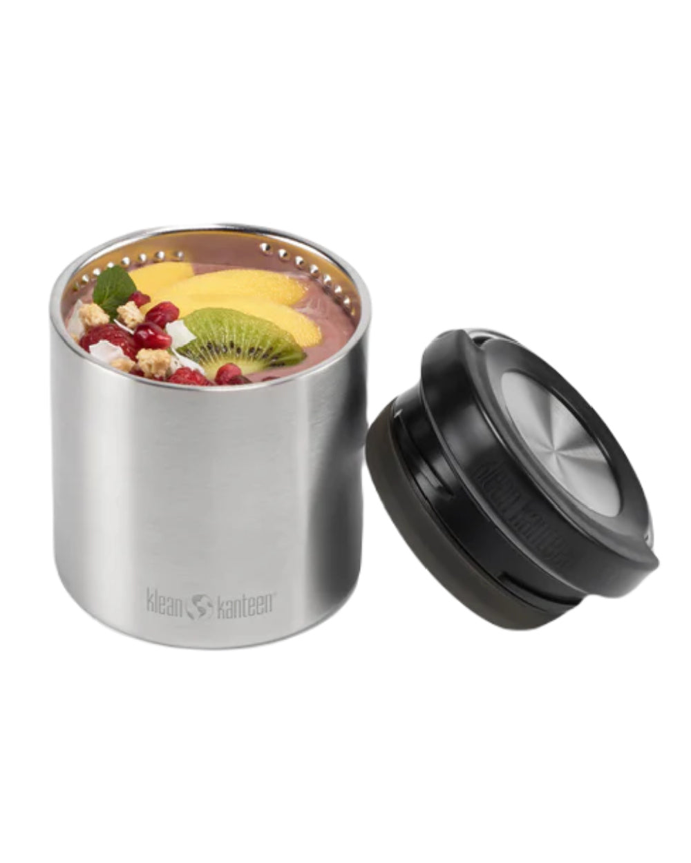 Brushed Stainless Coloured Klean Kanteen Insulated TKCanister On A White Background 