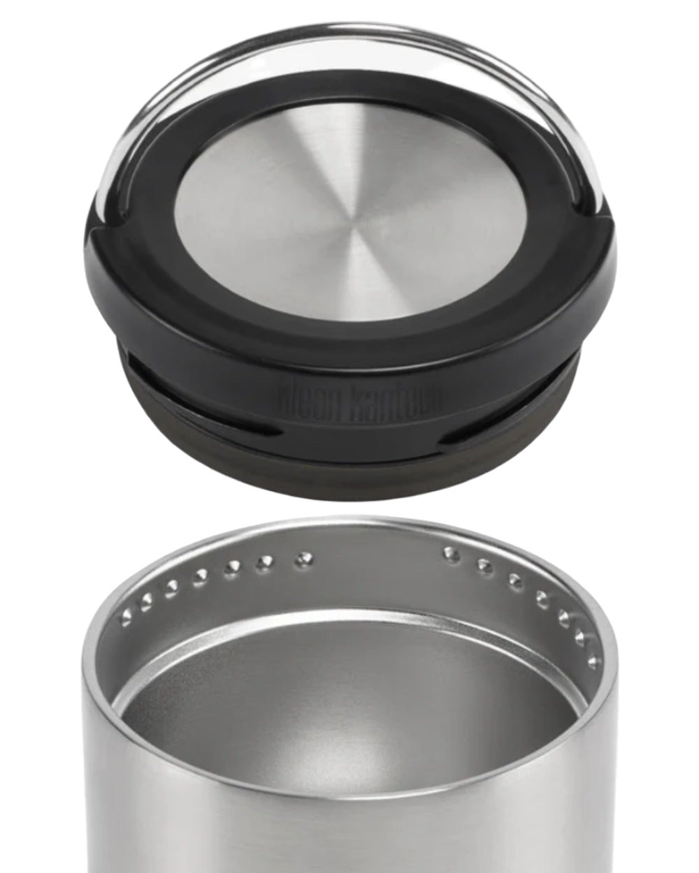 Brushed Stainless Coloured Klean Kanteen Insulated TKCanister On A White Background 