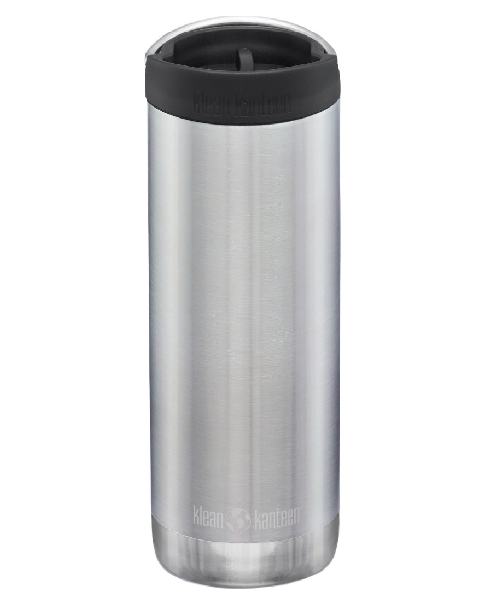 Brushed Stainless Coloured Klean Kanteen Insulated TKWide With Cafe Cap On A White Background 