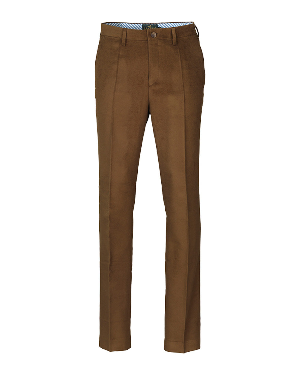Bronze coloured Laksen Belgravia Moleskin Trousers on White Background 