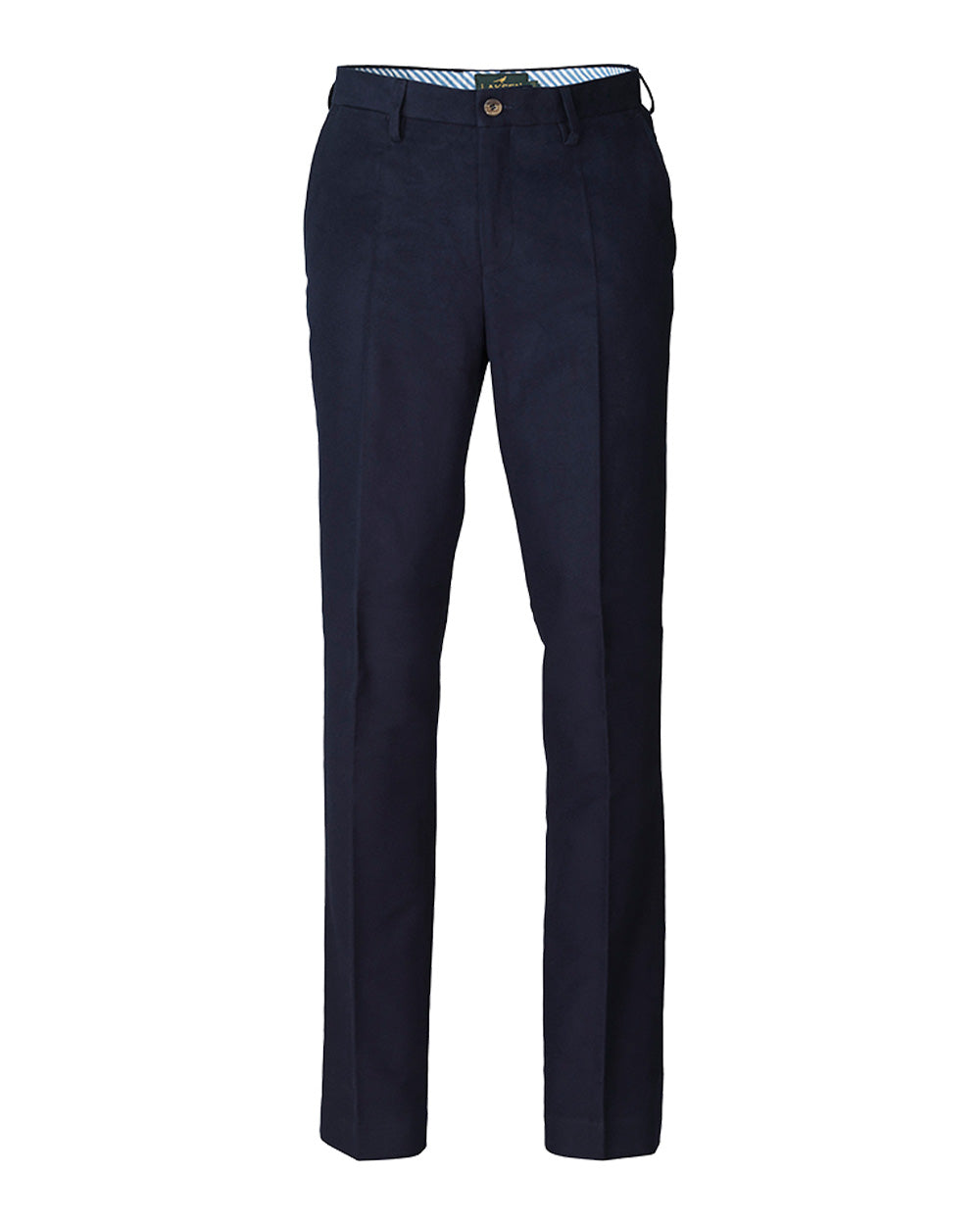 Navy coloured Laksen Belgravia Moleskin Trousers on White Background 