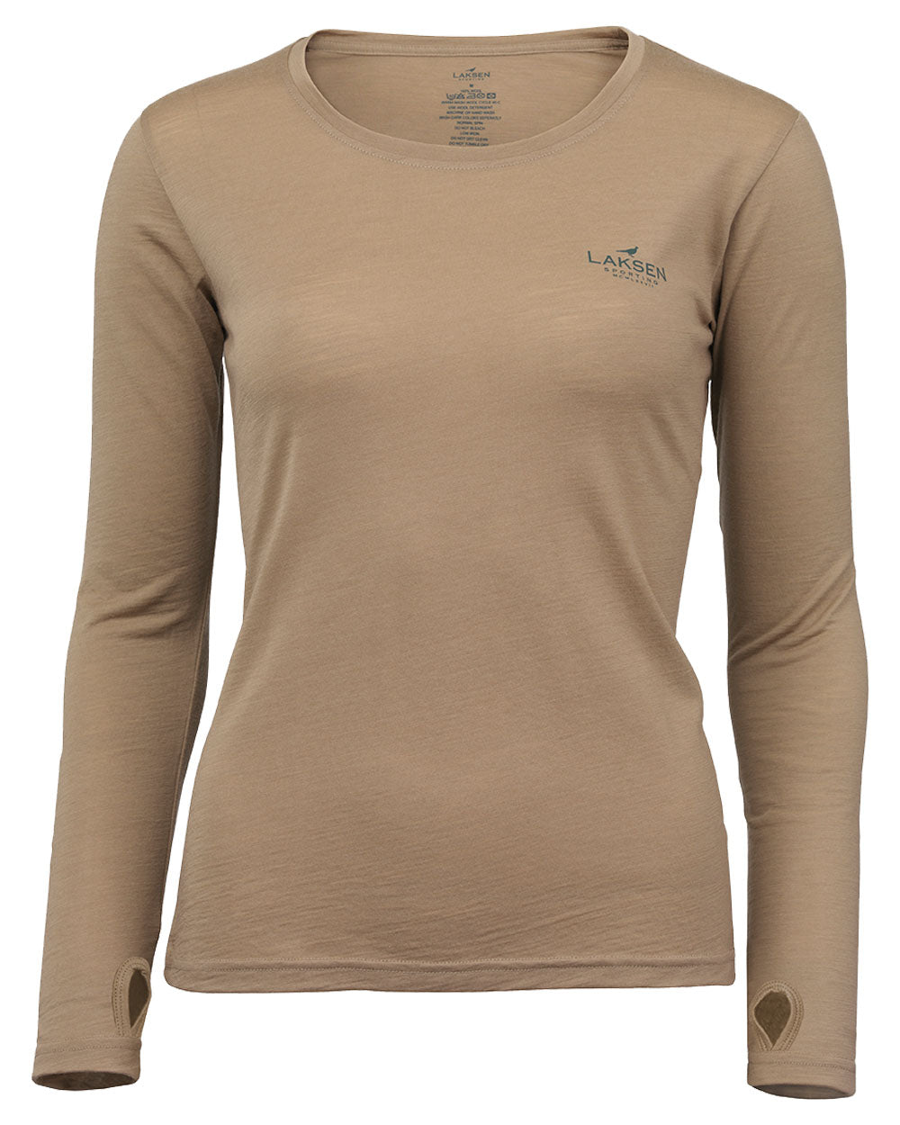 Sand coloured Laksen Shiell Ladies Long Sleeve T-Shirt on White background 