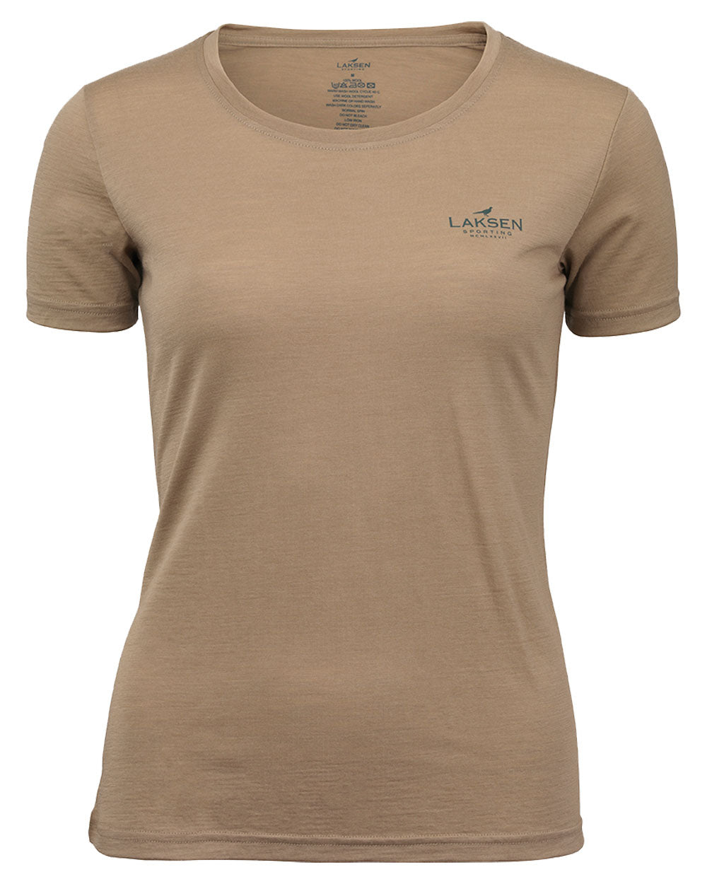 Sand coloured Laksen Shiell Ladies Short Sleeve T-Shirt on White background 