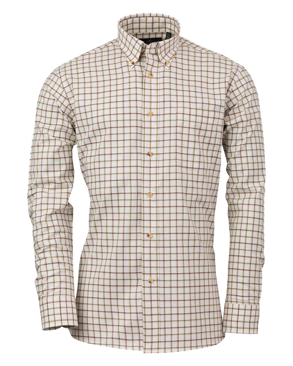 Olive/Forest coloured Laksen Tom Organic Cotton Shirt on White background