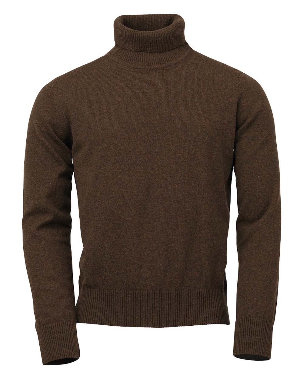 Brownie coloured Laksen Trool Lamswool Rollneck Sweater on White background 