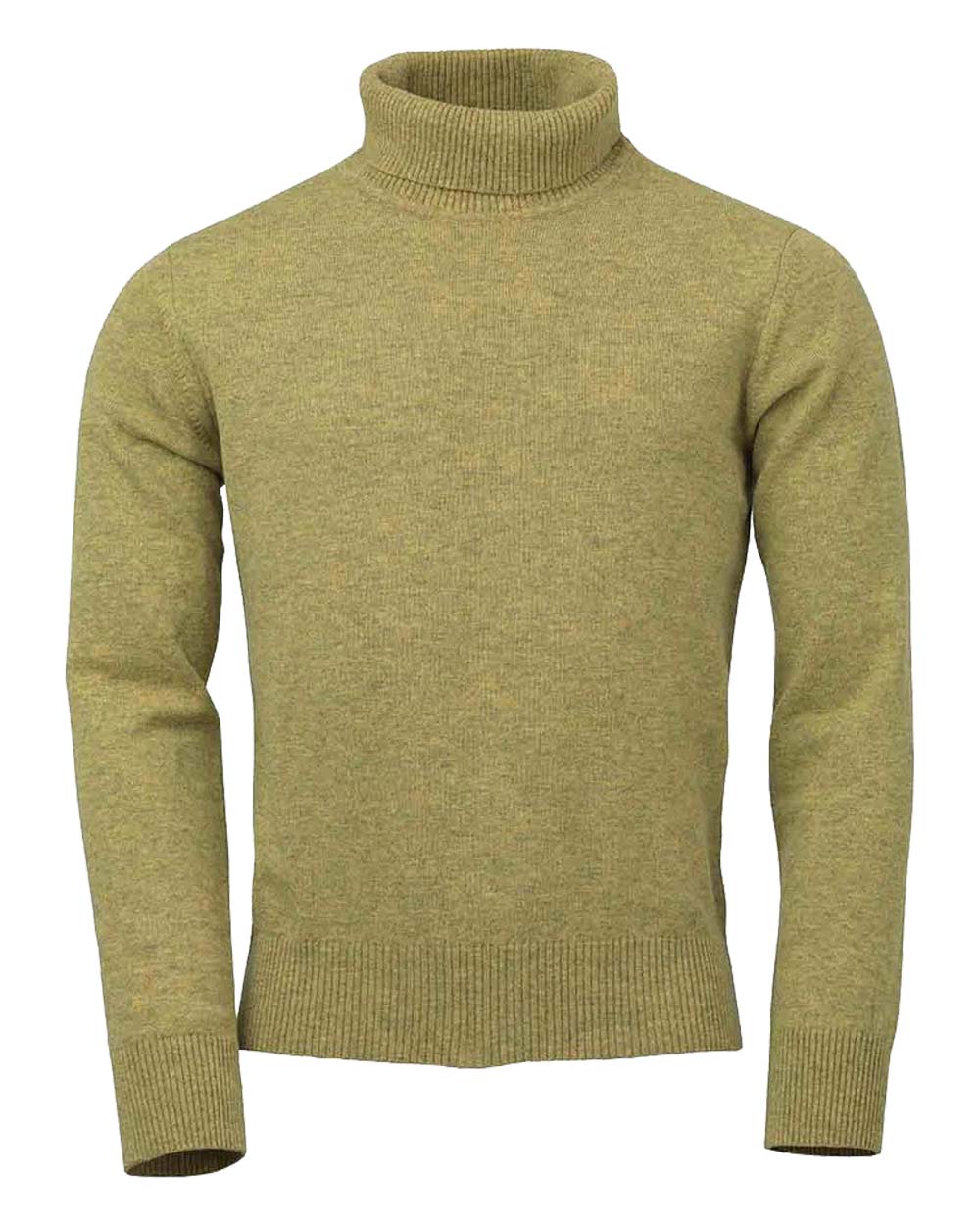 Mustard coloured Laksen Trool Lamswool Rollneck Sweater on White background 