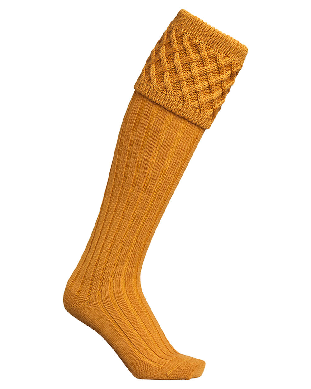 Gorse coloured Laksen Windsor Socks on White background 