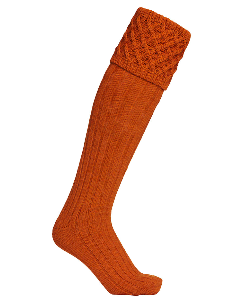 Mandarin coloured Laksen Windsor Socks on White background 