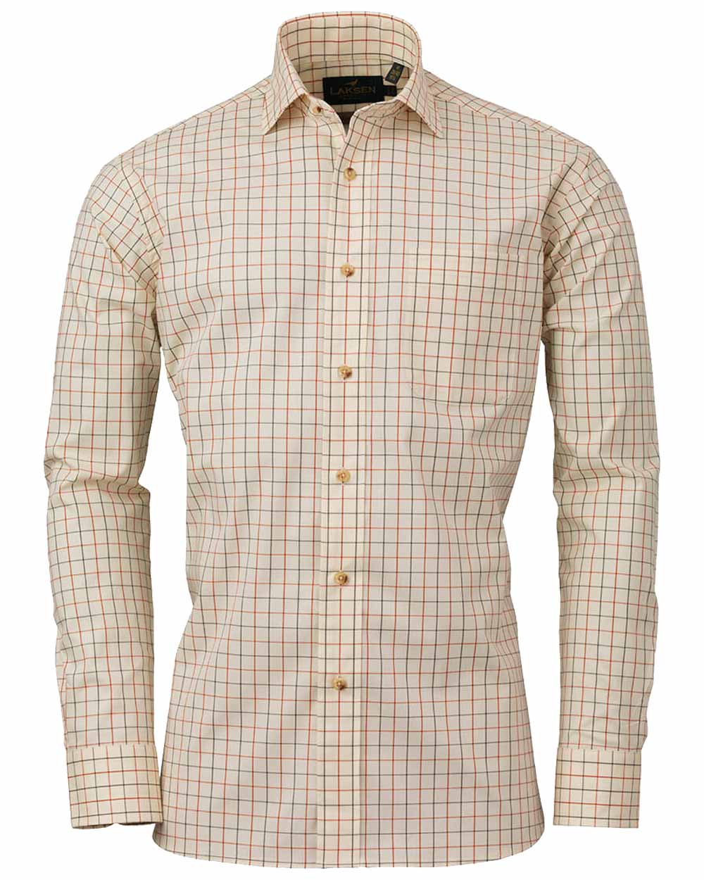 Burnt Orange/Forest Green coloured Laksen Zac Sporting Stretch Shirt on White background