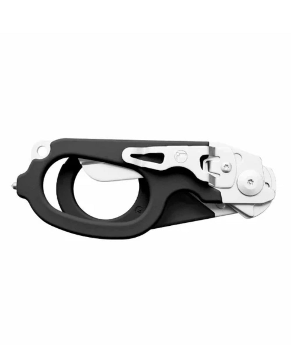 Black Coloured Leatherman Raptor Emergency Foldable Medical Shears On A White Background 