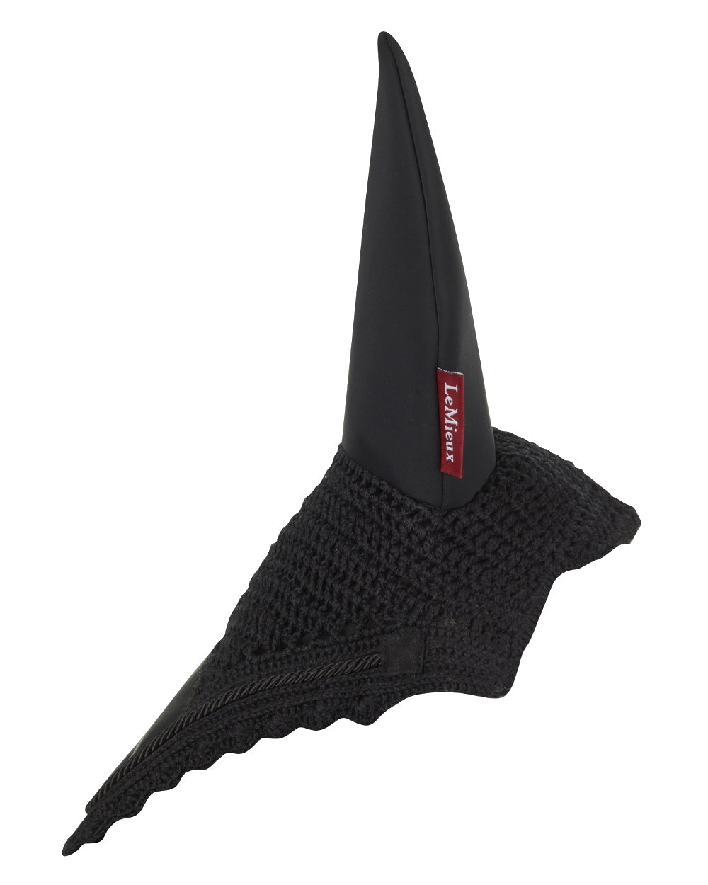 Black coloured LeMieux Acoustic Pro Fly Hood on white background 