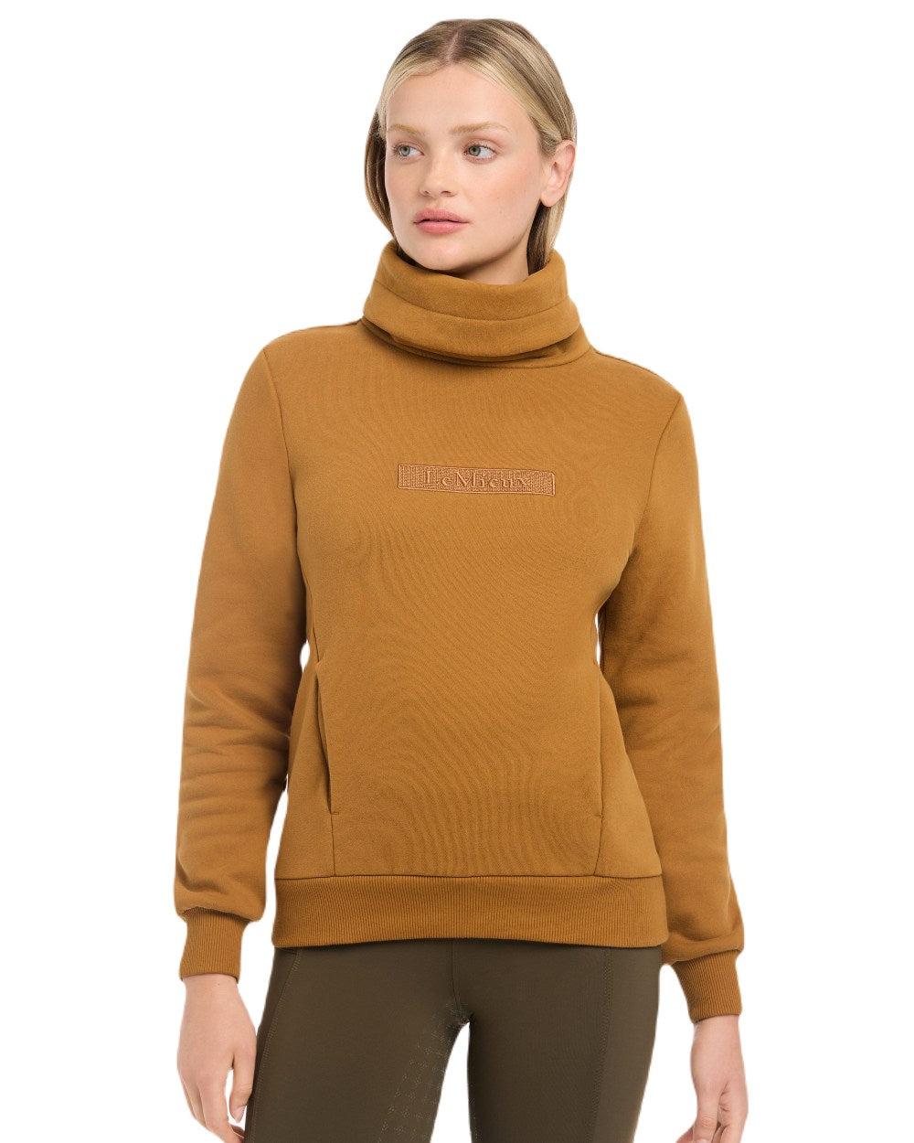 Ginger Coloured LeMieux Adele Funnel Neck Sweatshirt On A White Background 