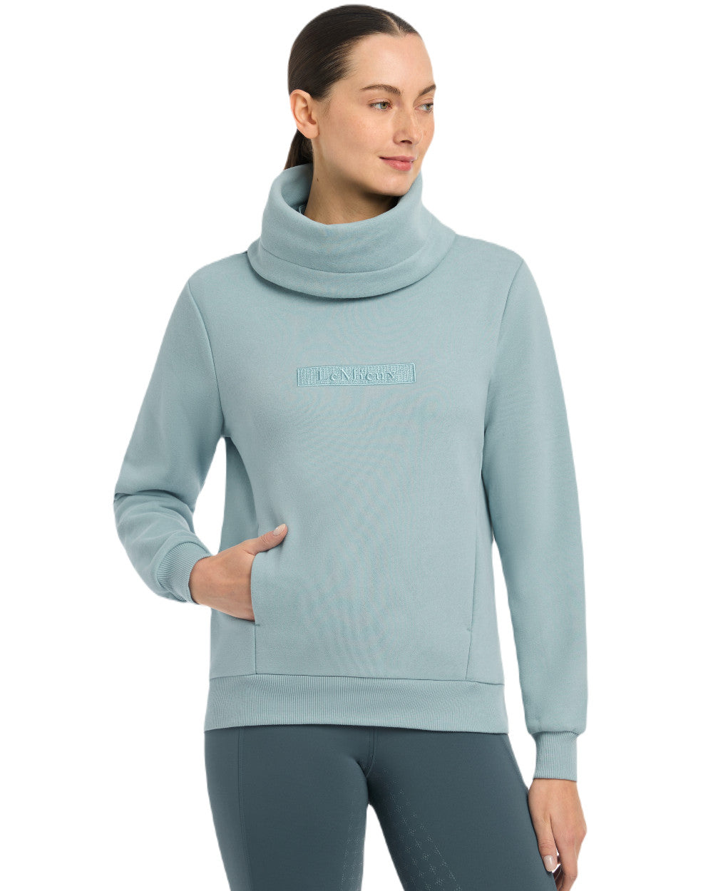 Glacier Coloured LeMieux Adele Funnel Neck Sweatshirt On A White Background 