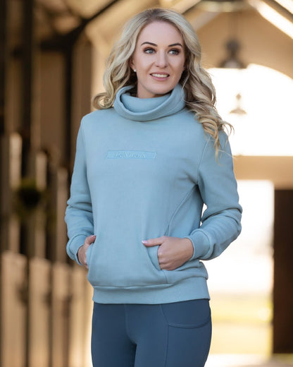 Glacier Coloured LeMieux Adele Funnel Neck Sweatshirt On A Stable Background 