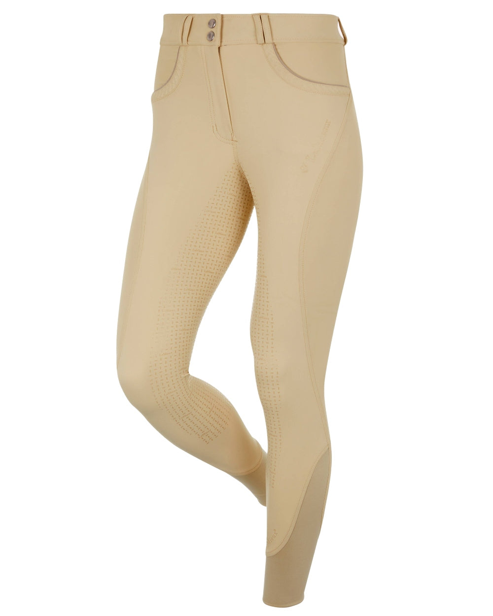 Beige coloured LeMieux Amara II Breech Full Seat on white background 