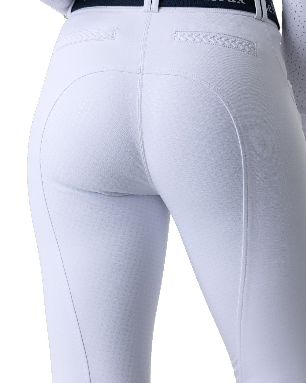 White coloured LeMieux Amara II Breech Full Seat on white background 