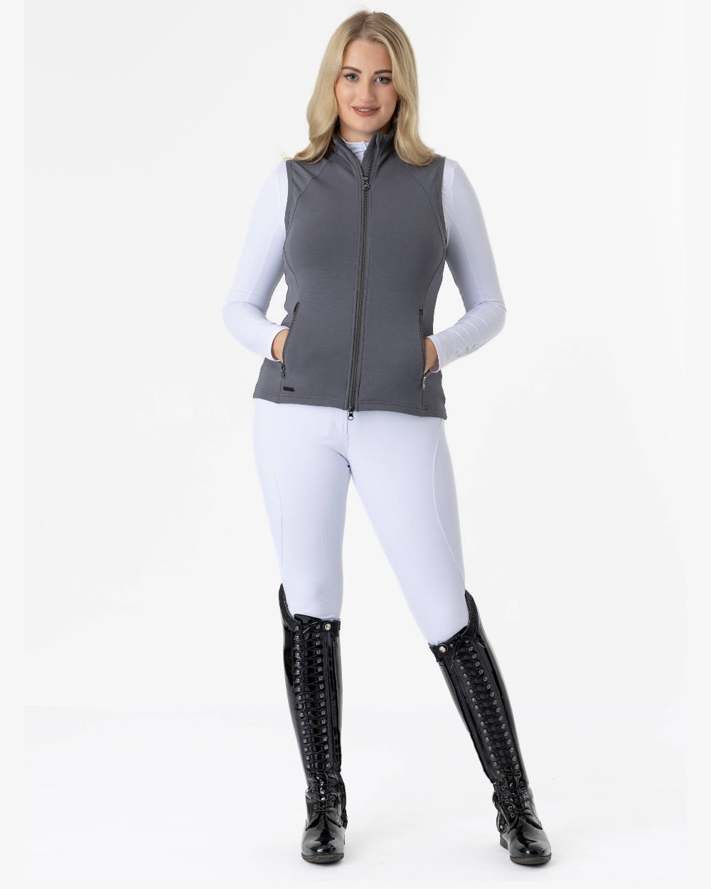 White coloured LeMieux Amara II Breech Knee Grip on grey background 