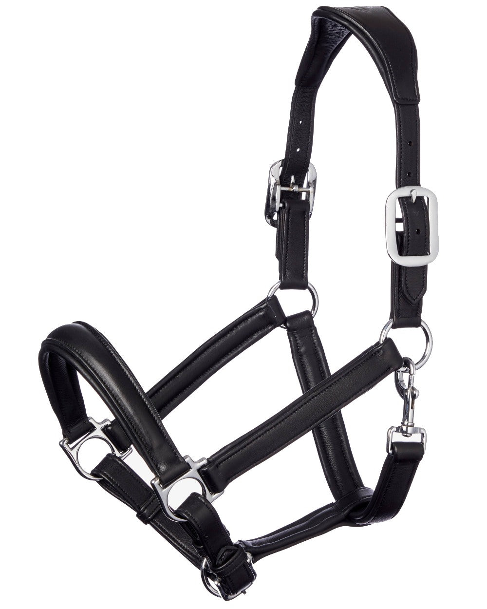 Black coloured LeMieux Anatomic Headcollar on white background 