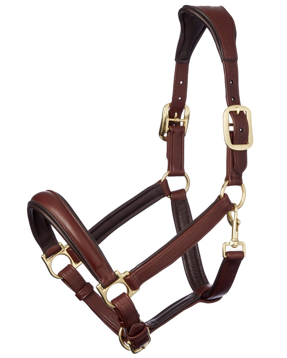 Brown coloured LeMieux Anatomic Headcollar on white background 