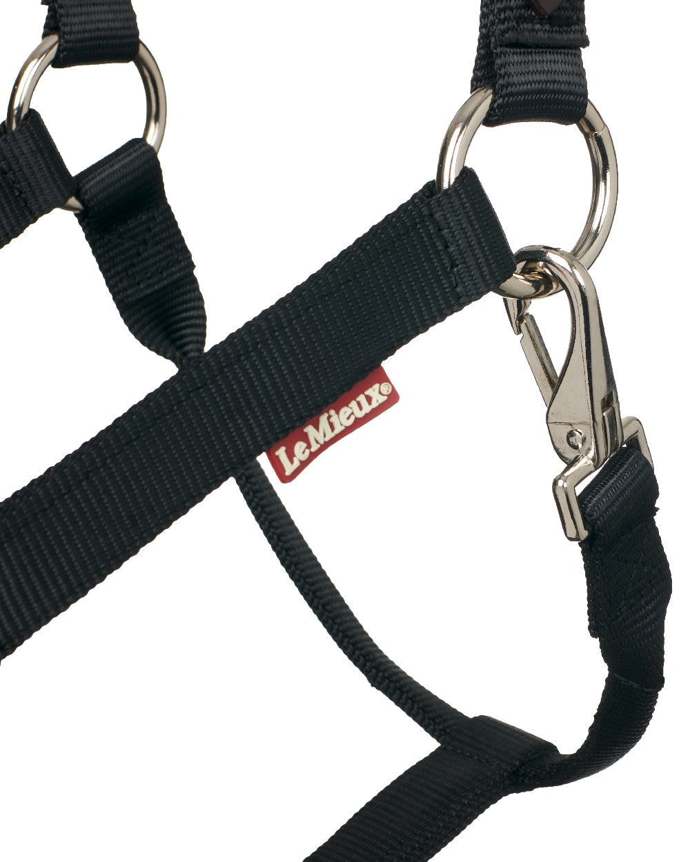 Black coloured LeMieux Break Away Headcollar on white background 