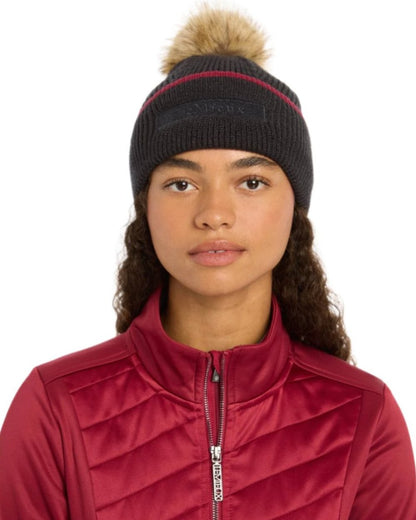 Cinder Coloured LeMieux Clara Cable Beanie On A White Background 