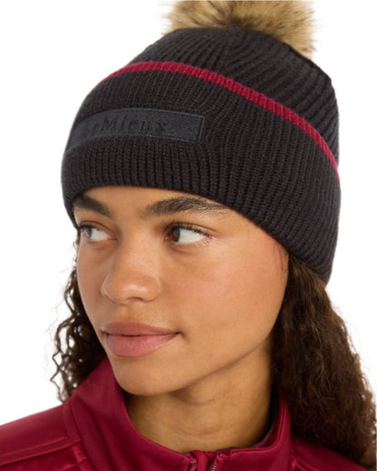 Cinder Coloured LeMieux Clara Cable Beanie On A White Background 