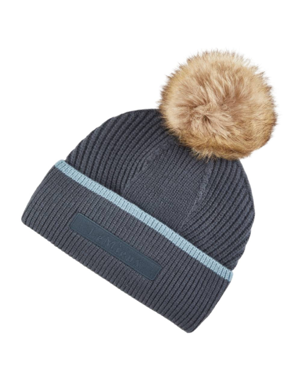 Petrol Coloured LeMieux Clara Cable Beanie On A White Background 