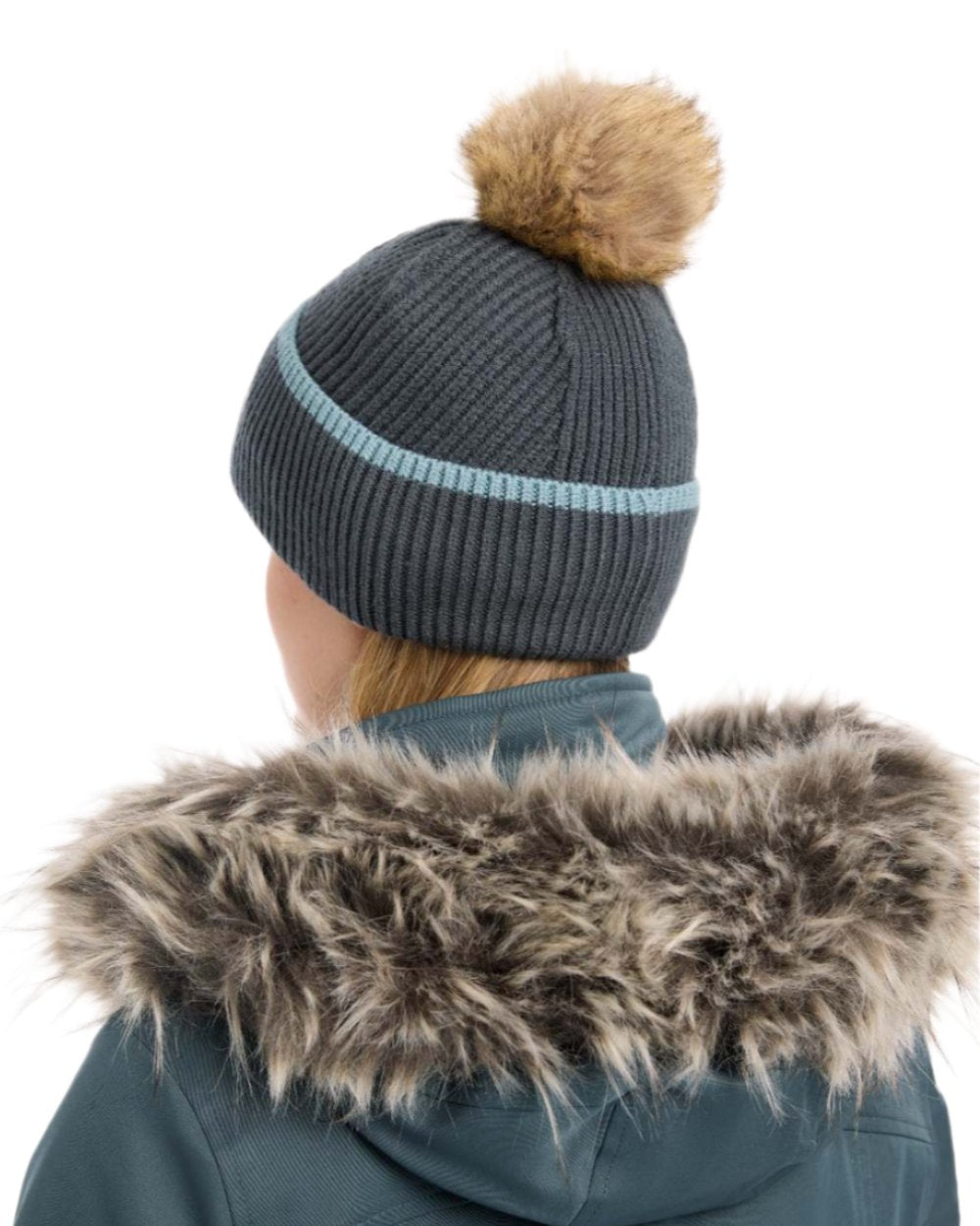 Petrol Coloured LeMieux Clara Cable Beanie On A White Background 