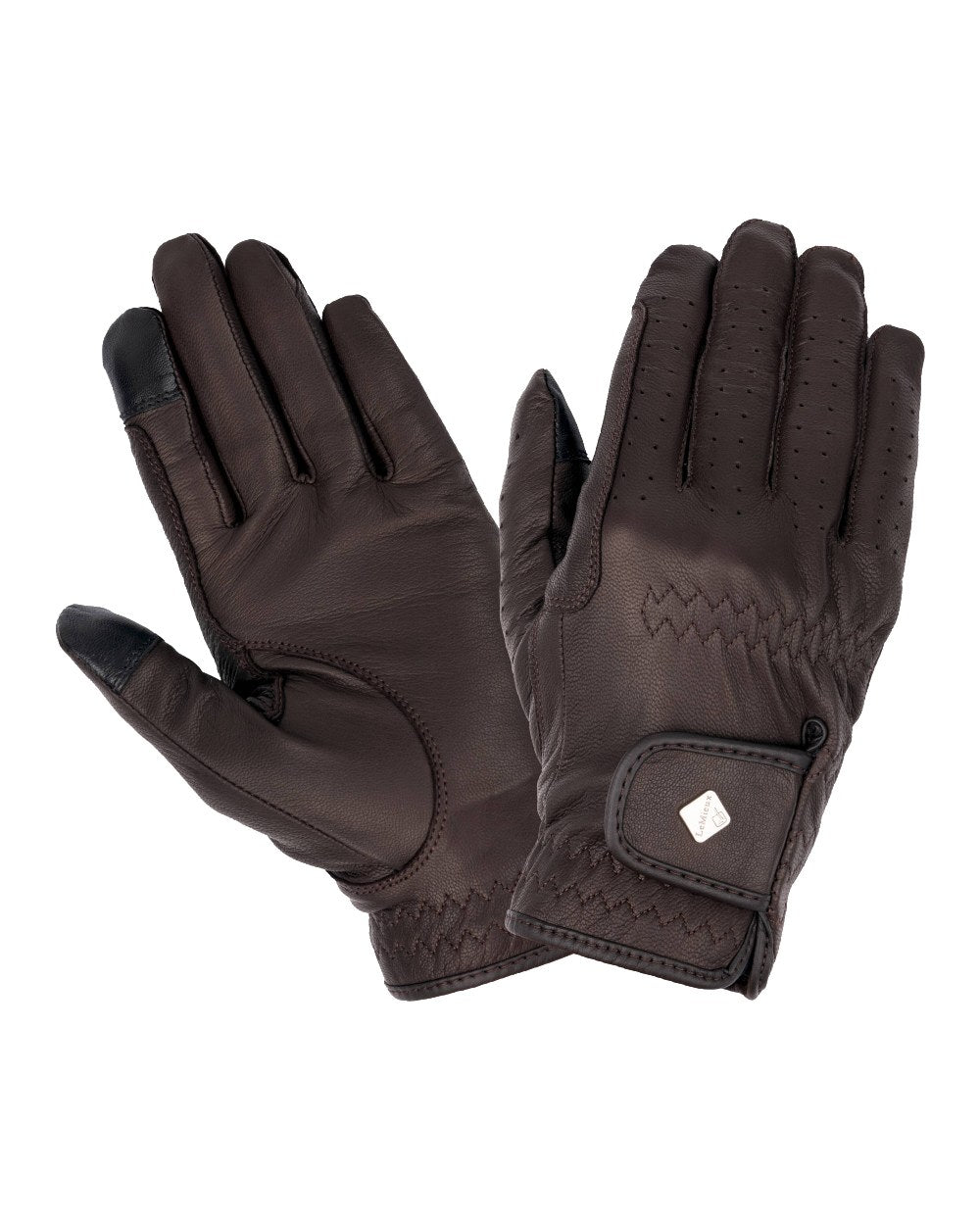 Brown coloured LeMieux Classic Leather Riding Gloves on white background 