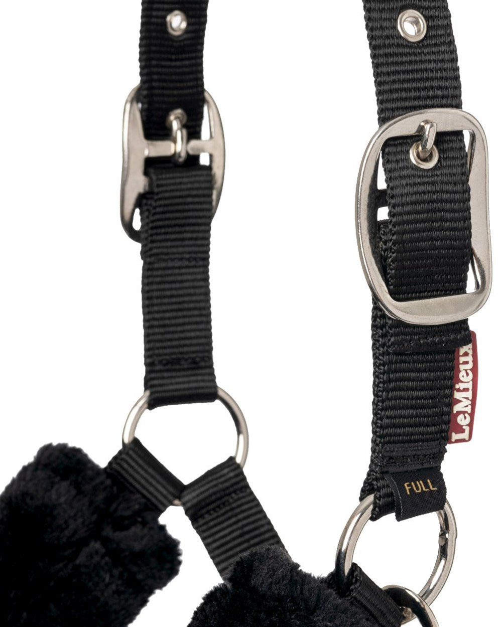 Black coloured LeMieux Comfort Headcollar on white background 