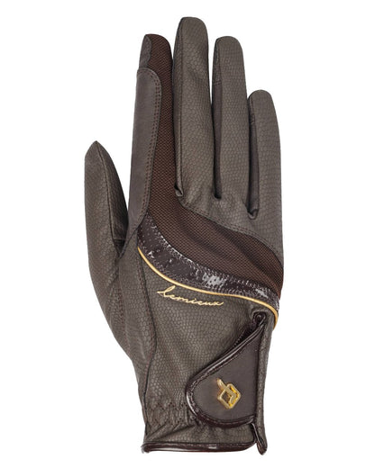 Brown coloured LeMieux Competition Gloves on white background 