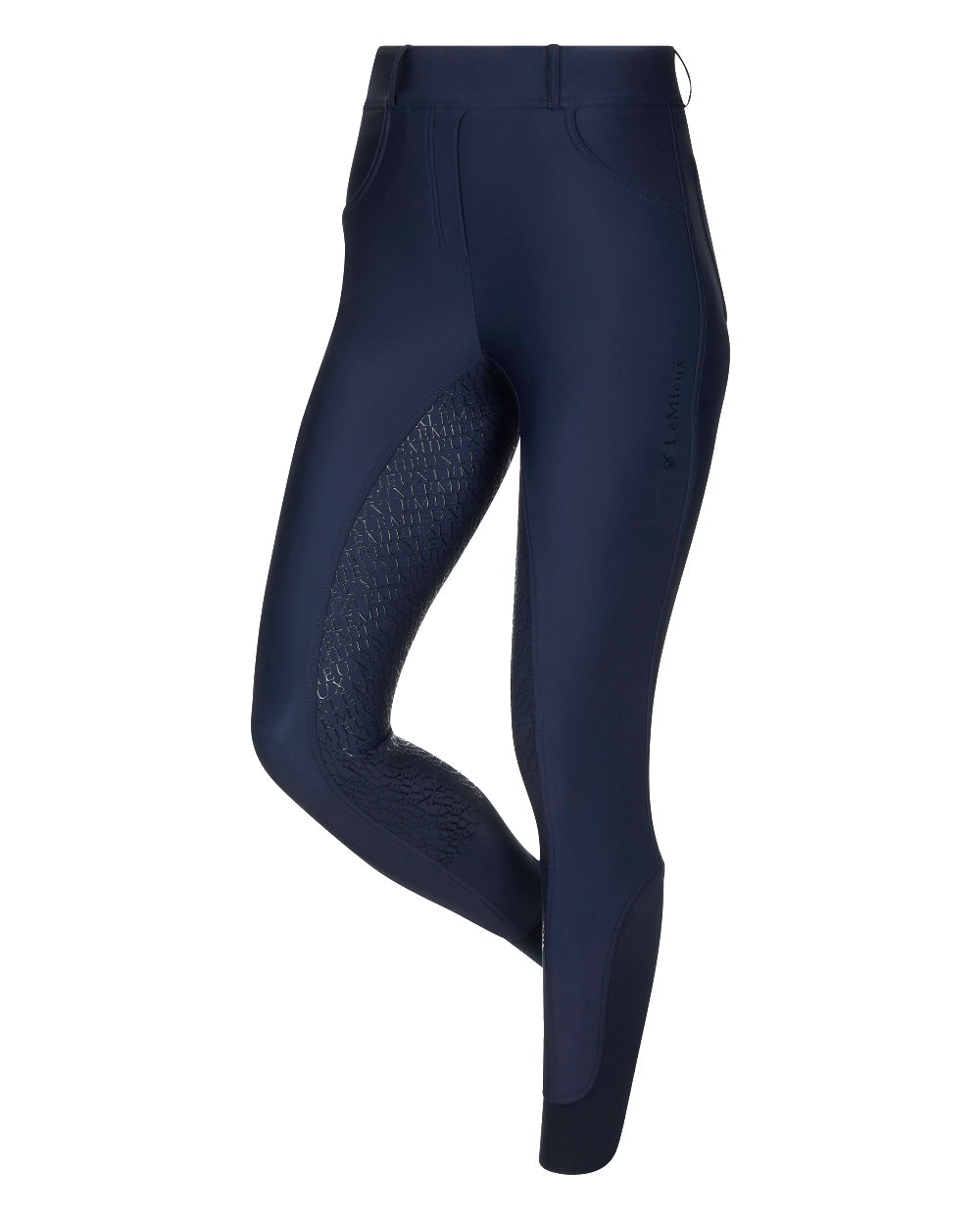 Navy coloured LeMieux Demi Pull On Breggings Full Seat on white background 