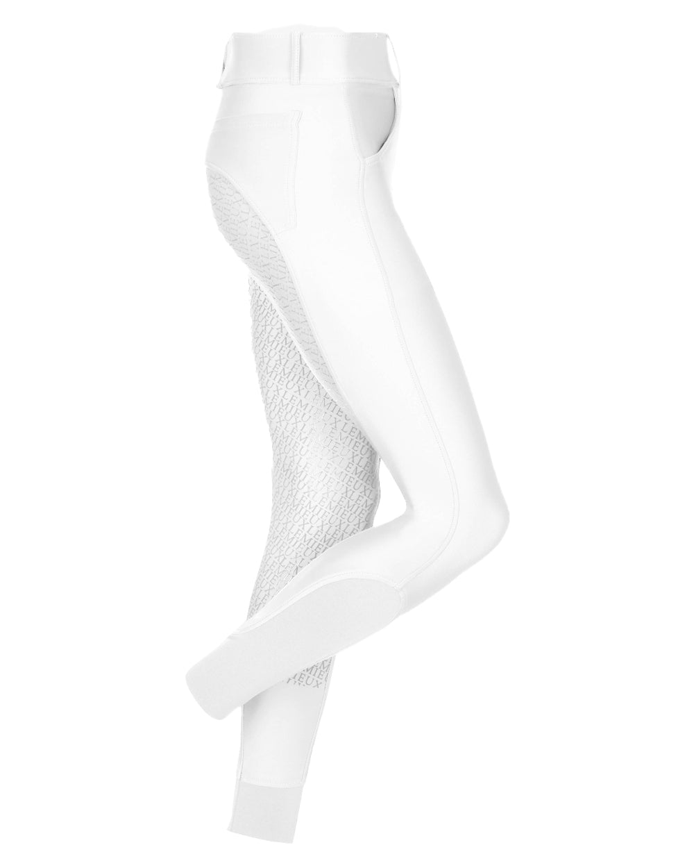 White coloured LeMieux Demi Pull On Breggings Full Seat on White background 