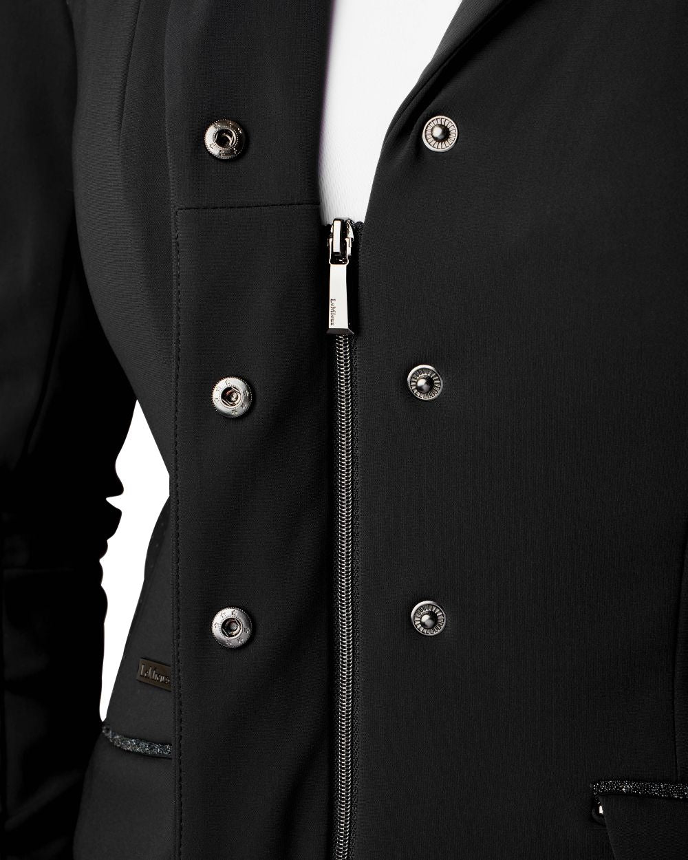 Black coloured LeMieux Dynamique Show Jacket on white background 