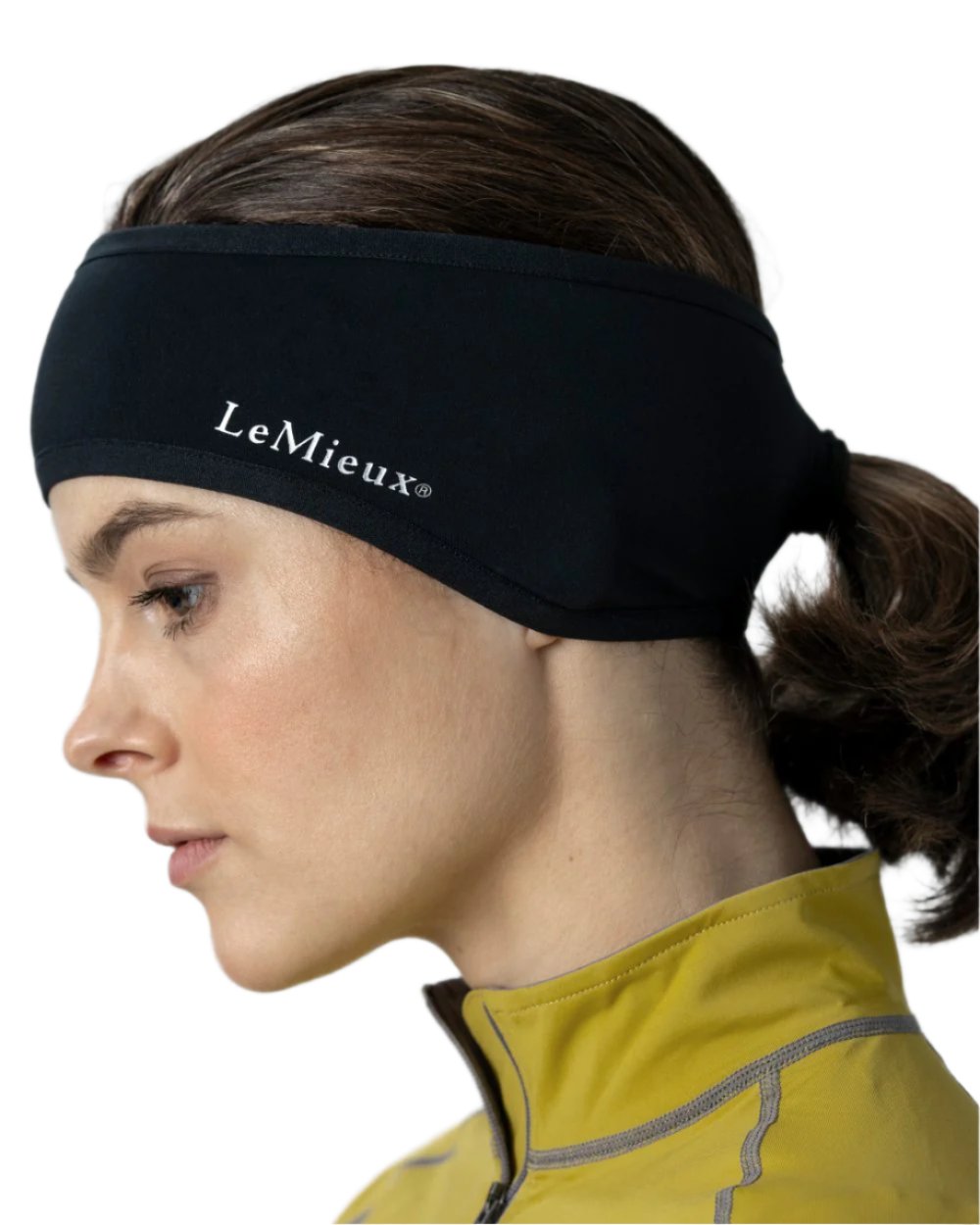 Black coloured LeMieux Ear Warmer Headband on white background 