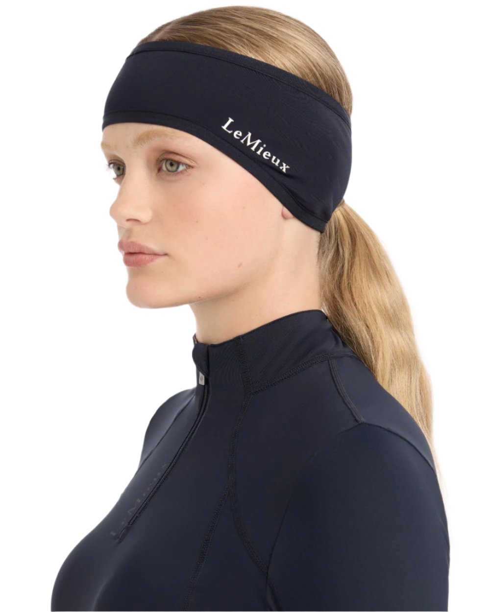 Indigo coloured LeMieux Ear Warmer Headband on white background 