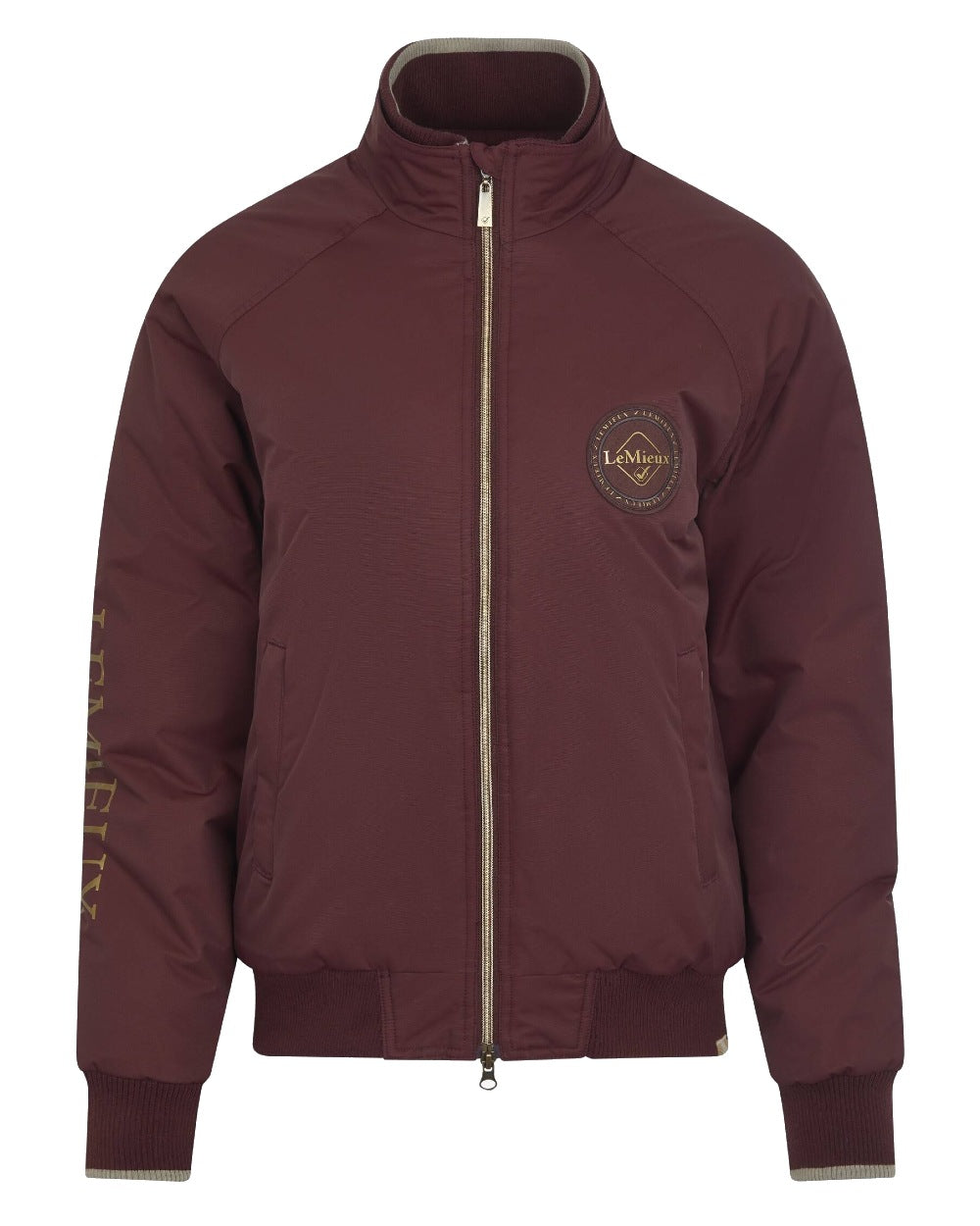 Burgundy coloured LeMieux Elite Crew Jacket on white background 